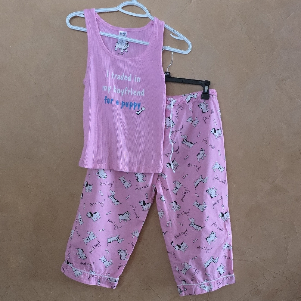 Cute Pink Womens Pajamas with Puppy Print 100% Cotton